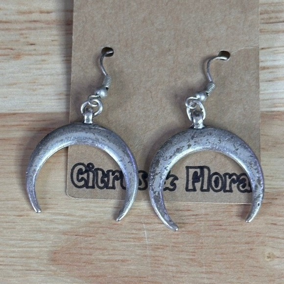 Citrus & Flora Jewelry - Citrus & Floral Silver Tone Crescent Moon Dangle Drop Earrings Celestial Boho